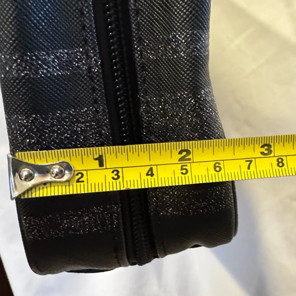 Kate Spade Black Silver Glitter Toiletries Travel Cosmetic Make-up Bag